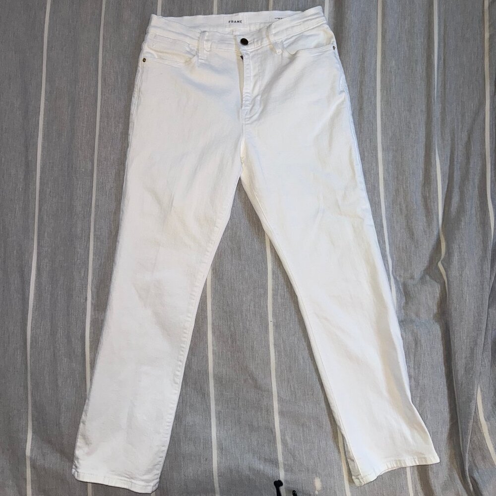 Frame Le High Straight Jeans in White